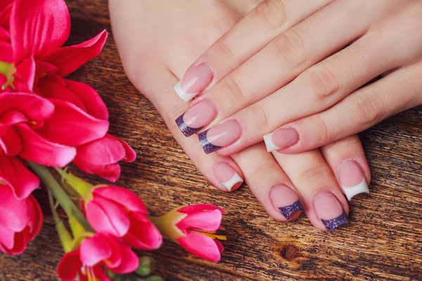 French nail art in purple color