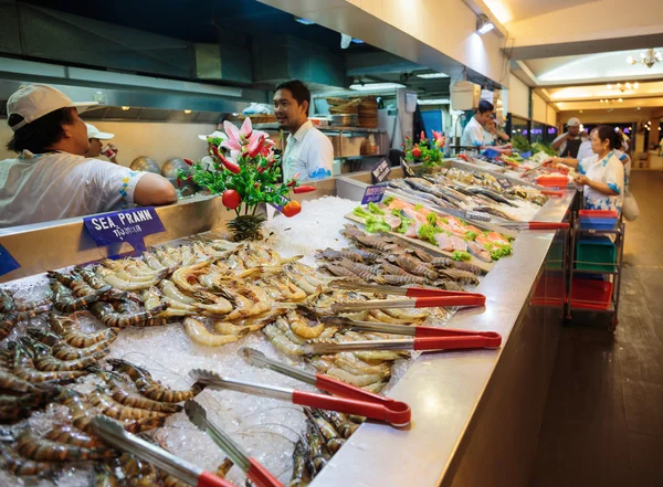 Seafood on shopwindow at the supermarket