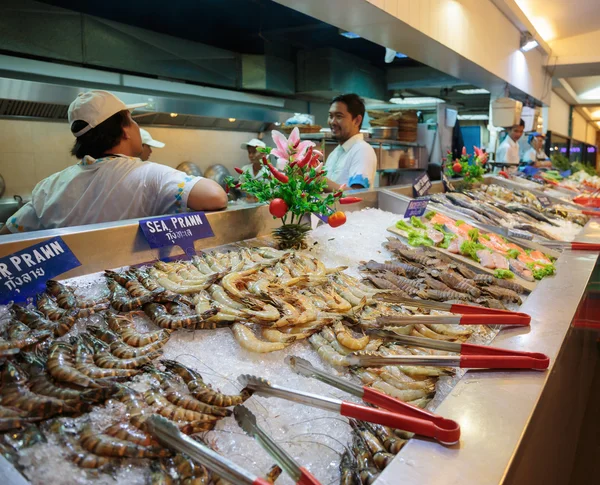 Seafood on shopwindow at the supermarket