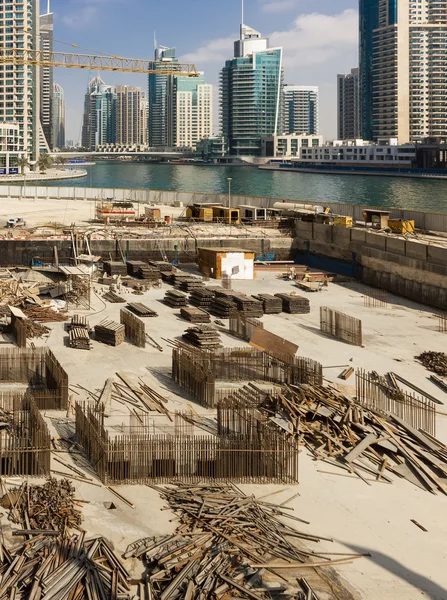 Construction of modern buildings in Dubai
