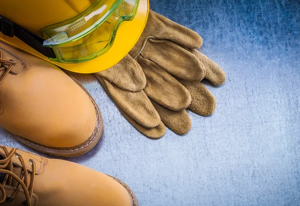 Boots, leather gloves hard hat