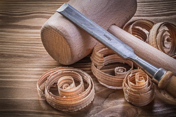 Wooden mallet flat chisels