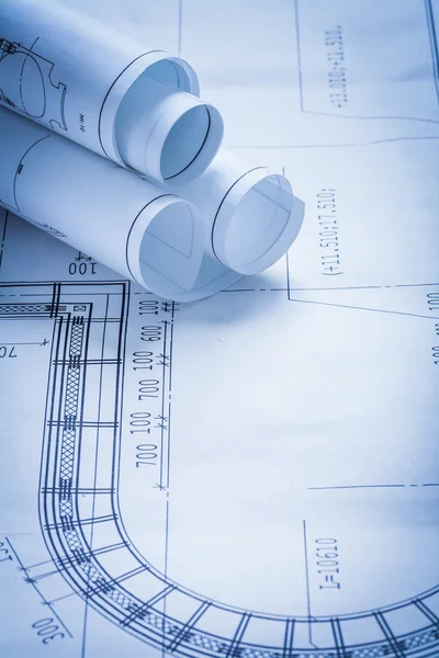 Rolled up construction drawings