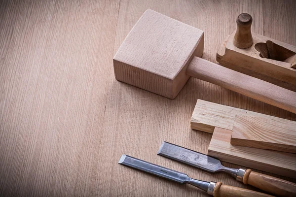 Lump hammer, shaving plane, chisels