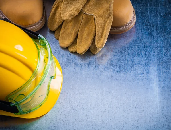 Boots, protective gloves, hard hat