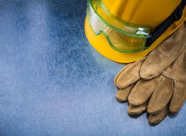 Working gloves, building helmet and glasses