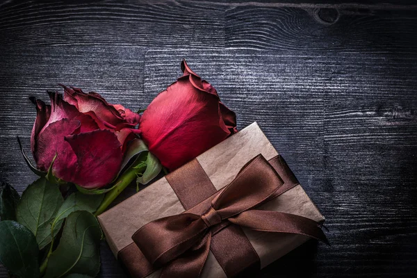 Packed present with roses