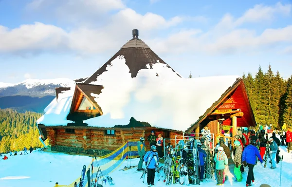Outdoor ski resort restaurant