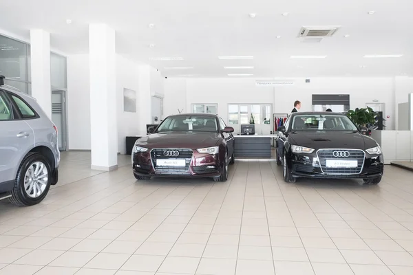 Cars in dealer\'s showroom in Moscow