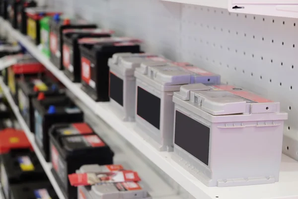 Shelves in an auto parts store with storage cells