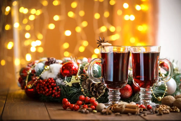 Christmas hot mulled wine with spices