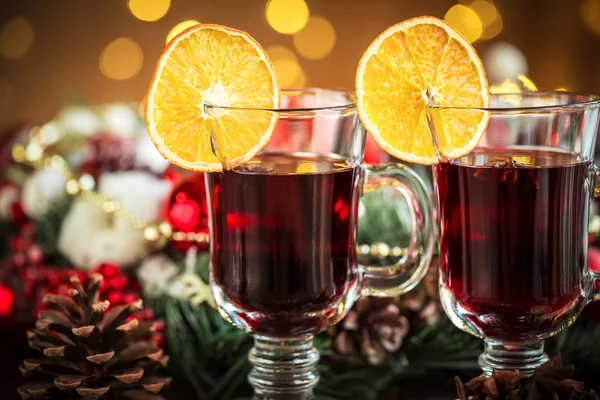 Christmas hot mulled wine with spices