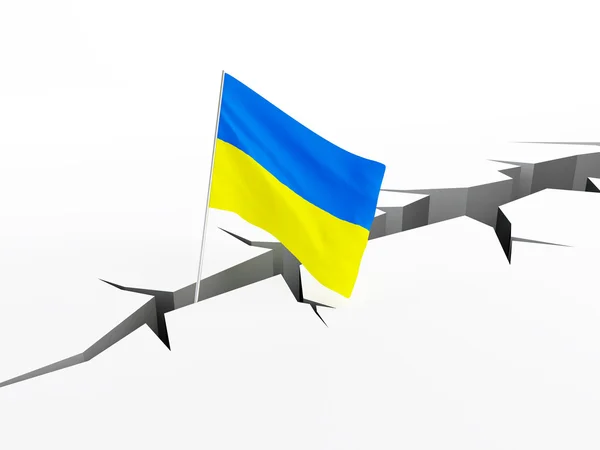 Ukraine flag falls into a crevasse on the ground, the collapse of the hryvnia collapse of the economy