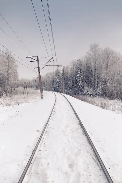 Snow covered railway crossing