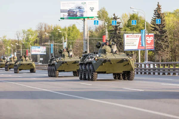 Moscow, RUSSIA - MAY 9 2015: Military transportation on its back way after Victory Day Parade