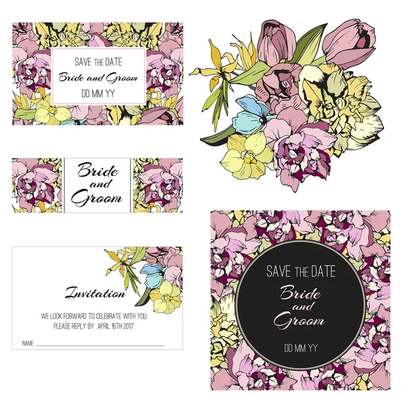 Invitation, save the date cards. Flowers invitation set.