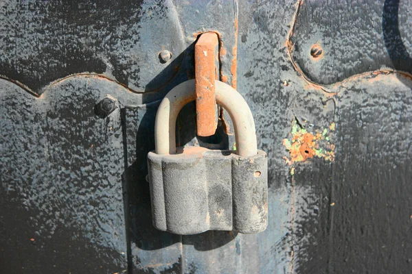 Metal lock on iron door closeup