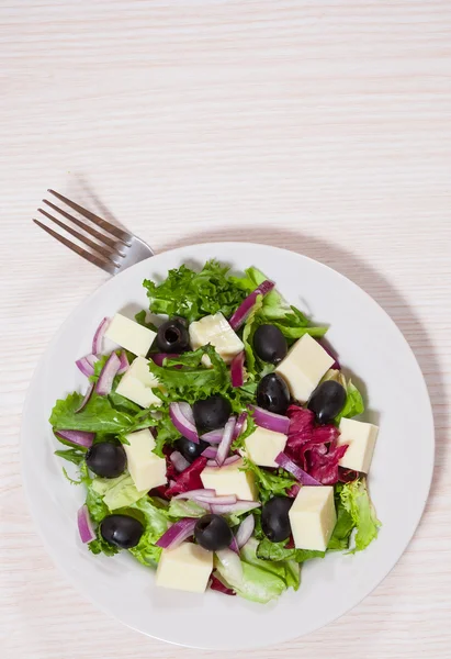 Fresh vegetables salad with cheese and olive