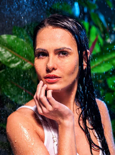 Wet woman with water drop.