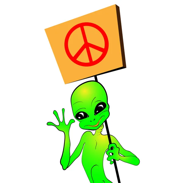 Cartoon alien with a placard