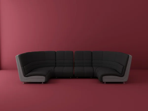 Black sofa in a dark red room