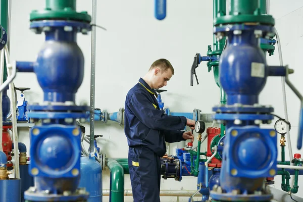 Heating engineer repairman in boiler room