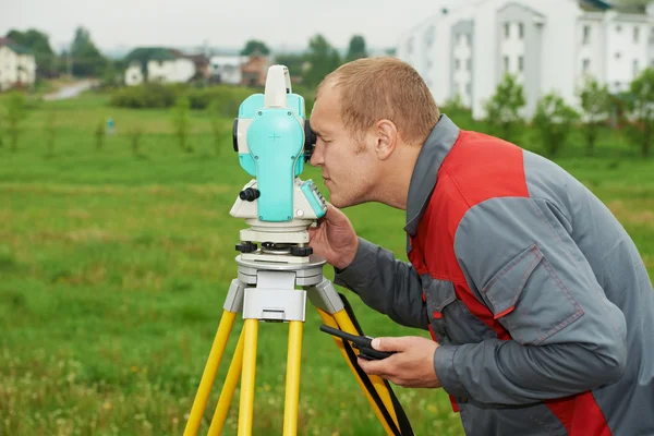 Surveyor works with theodolite