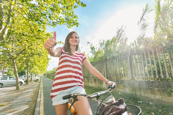 Young Woman Going by Bike, Sustainable Commuting