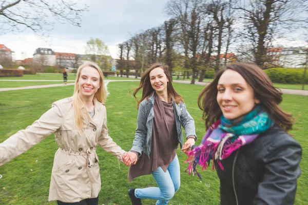 Group of female friends at park in Copenhagen.