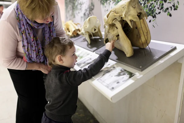 Grandmother with grandson in museum