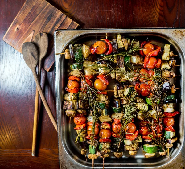 Grilled vegetables on skewers