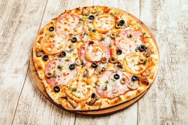 Pizza with meat and vegetables