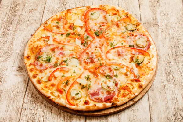 Pizza with meat and vegetables
