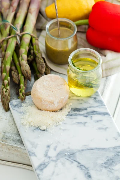 France food with cheese and asparagus