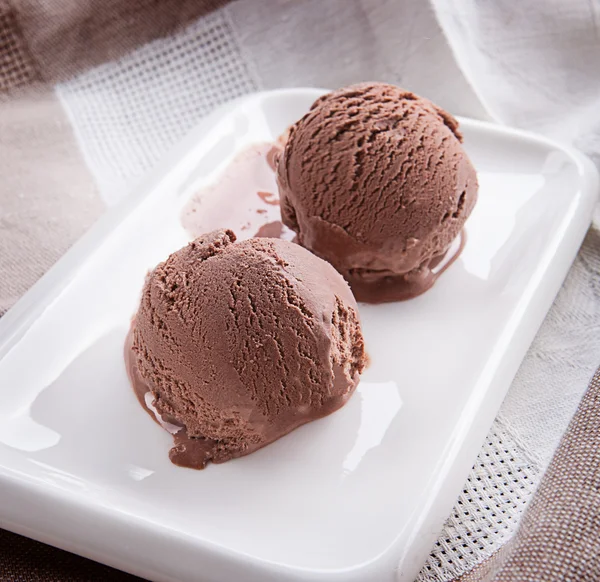 Delicious chocolate ice cream on a plate