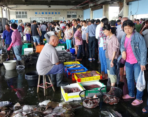 Busy Fish Market in Sinda Port, Taiwan