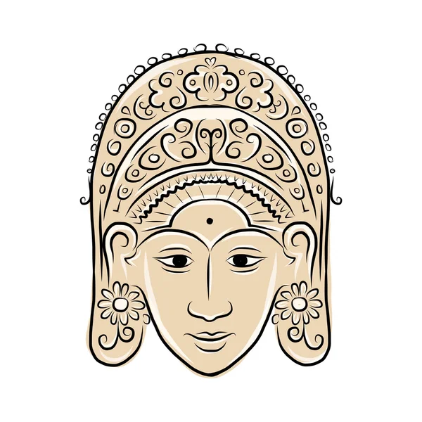 Wooden mask of indonesian dancer woman, sketch for your design