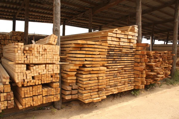 Wooden boards in a warehouse