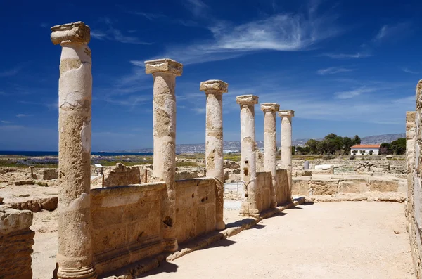 Ancient columns of temple ruins in archaeological park Tombs of the Kings, Paphos,Cyprus,UNESCO