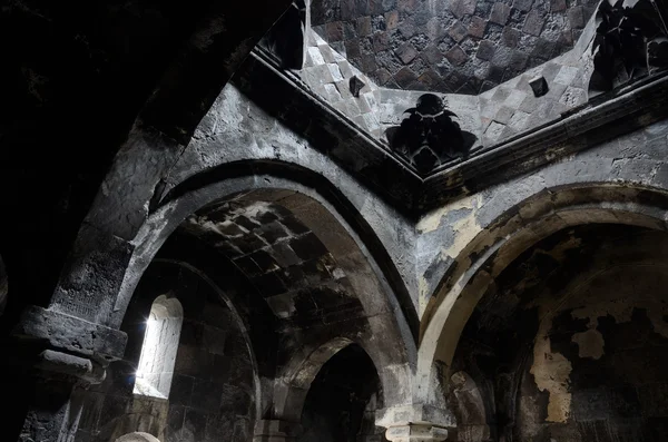 Old ancient christian church interior with amazing natural light,  Hayravank Monastery, Armenia