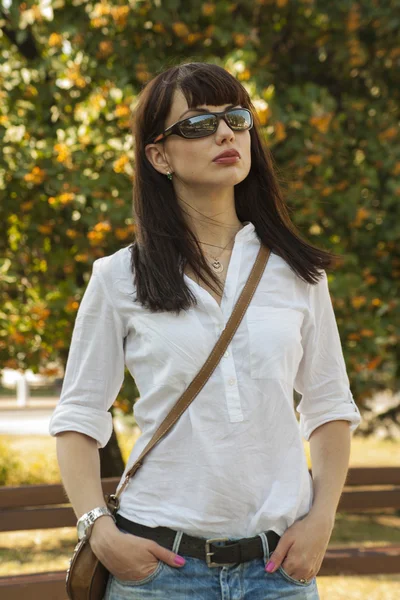 Girl in sun-protective spectacles