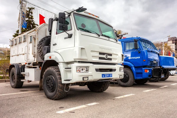 Russian police heavy truck parked on the city street