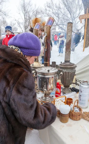 Shrovetide in Russia. Old Russian traditional object for tea cer