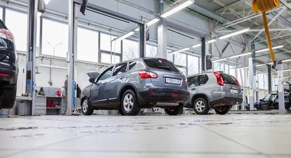 Inside in the auto repair service station of the official dealer