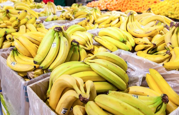 Fresh bananas ready for sale in the supermarket Magnit