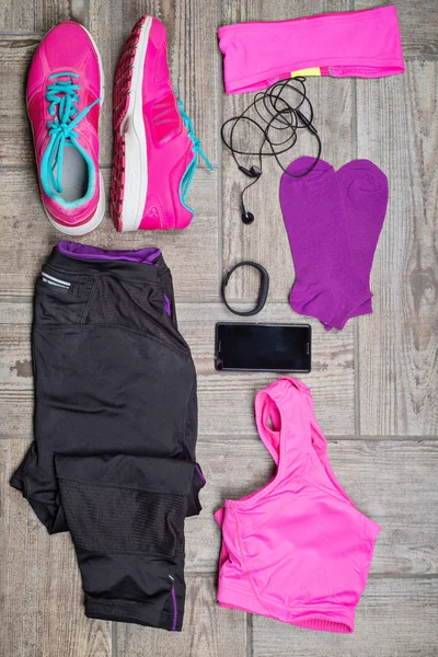 Flat lay shot of womans sport accessories
