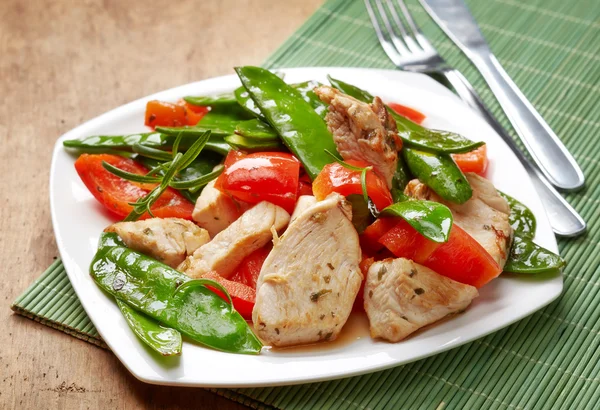 Plate of chicken meat and vegetables