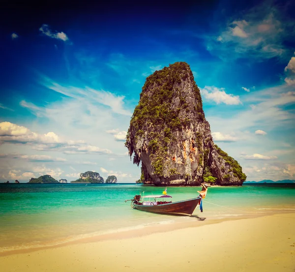 Long tail boat on beach, Thailand