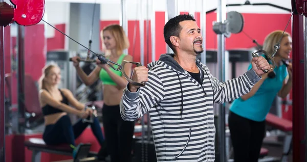 Adults working out in gym