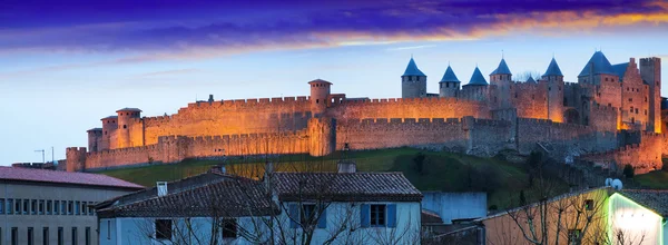 Panorama of  fortified city in evening.